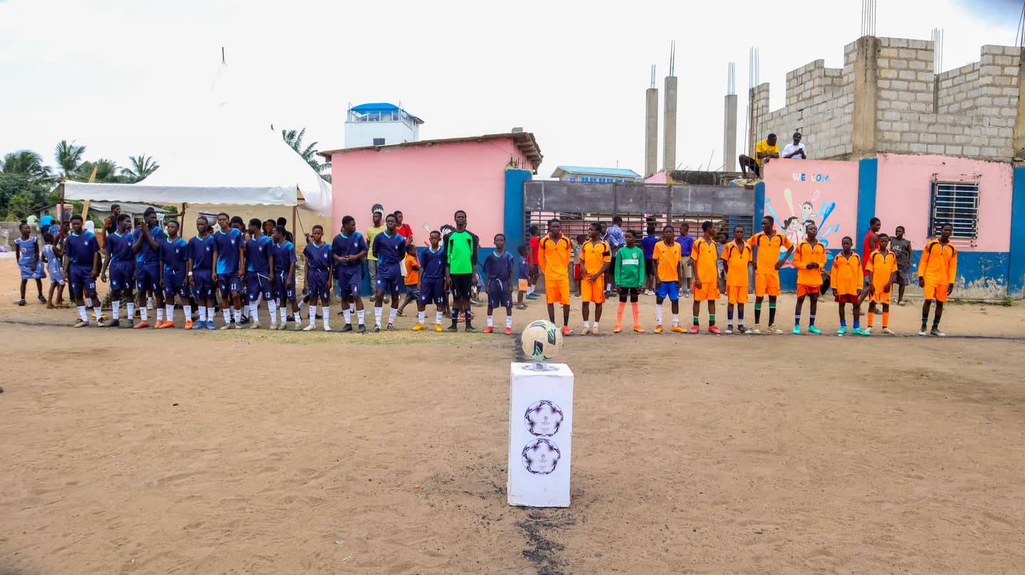 Teams lining up for the opening ceremony of the Crowdwave football tournament