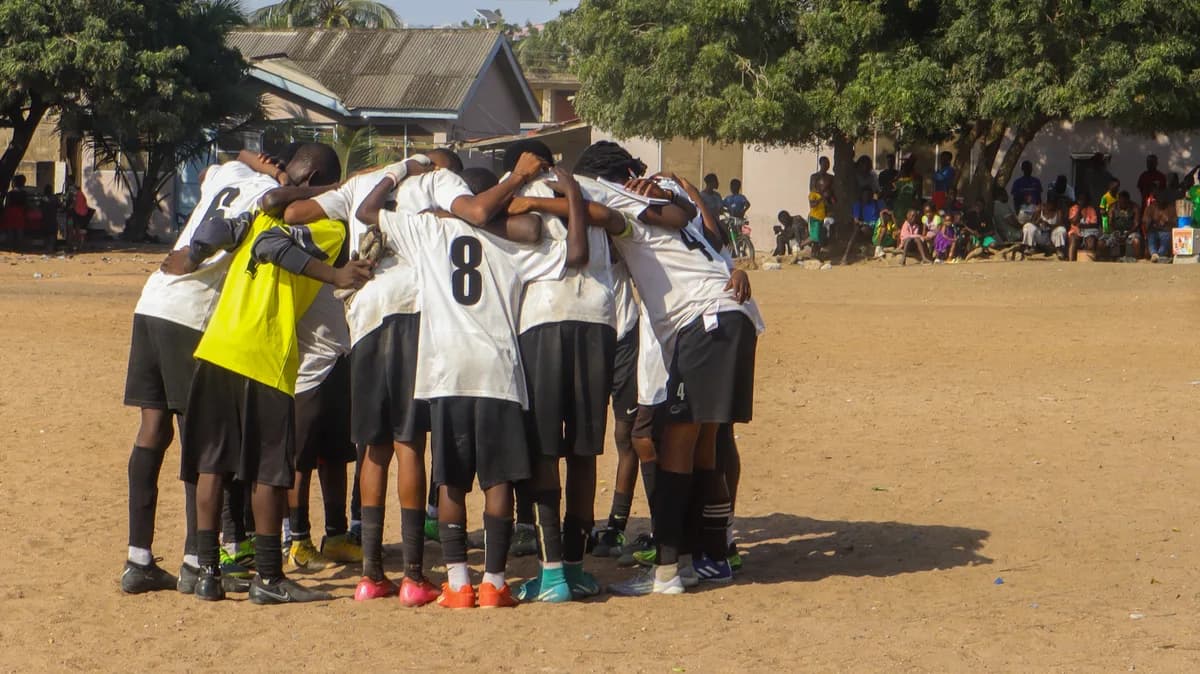 School team pre-game motivational huddle